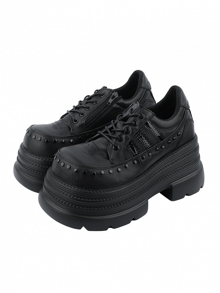 Shoes Platform Punk - Lace-Up in Style Front Black