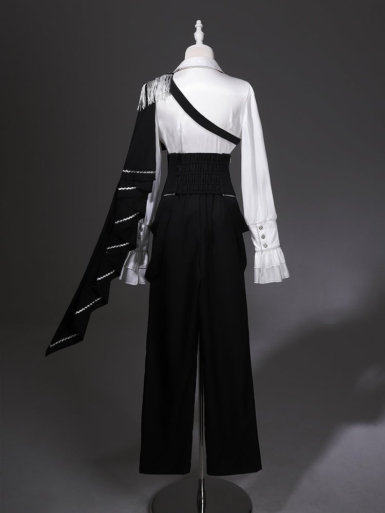 Belt+Black Corset Lolita Pants Pieces Three Prince Shirt+Embroidered Cape Set-One-Shoulder Ouji