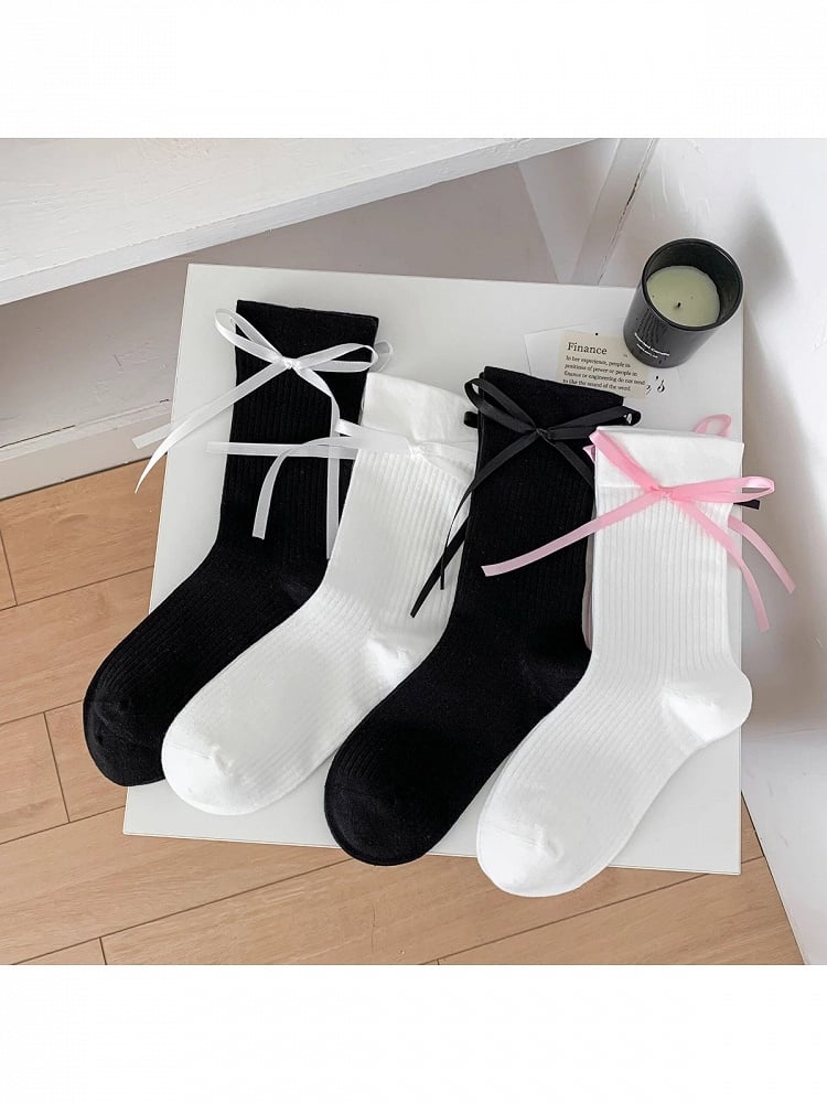 Style with Butterfly Colors Ballet and Kawaii Details 4 Cotton Socks Bow Ribbon