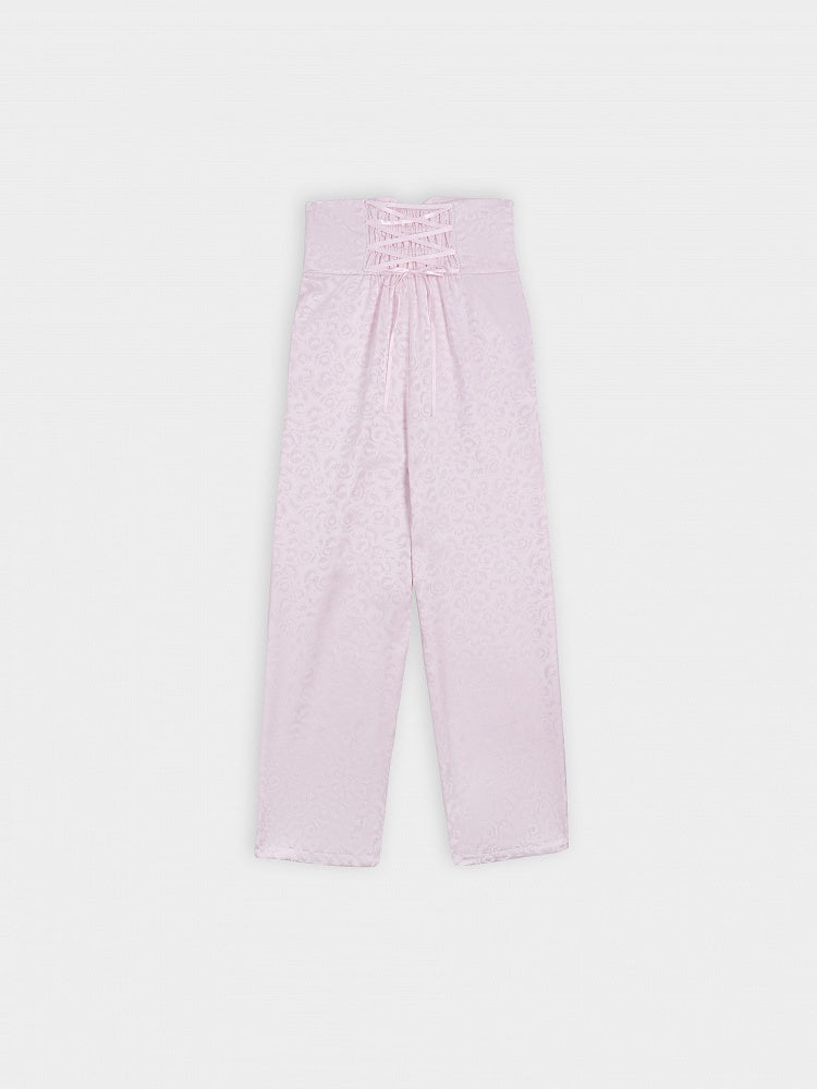 Cherry Blossom Print High-Rise Trousers in Sakura Pink - DevilInspired Exclusive Collection
