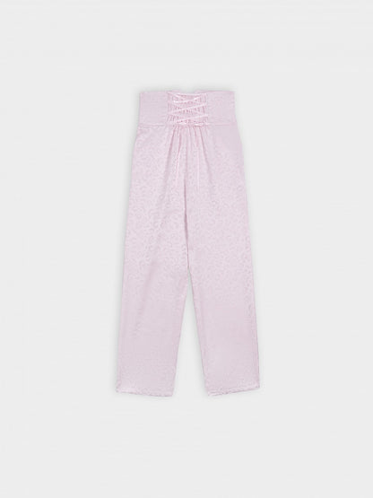 Cherry Blossom Print High-Rise Trousers in Sakura Pink - DevilInspired Exclusive Collection