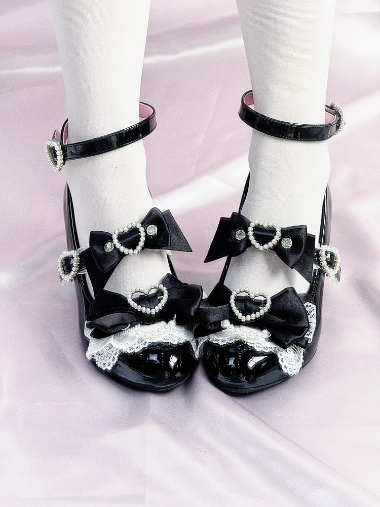Wedge Janes Fashion Shoes Cut-out Heels Heart Kei Mary Jirai Black Gyaru