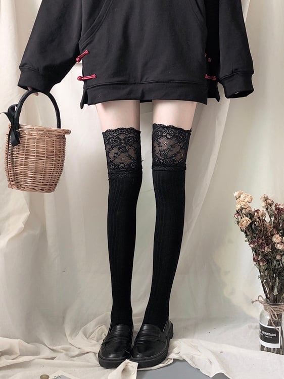 Slimming Knee Over Lace-trimmed 3 Stockings Colors