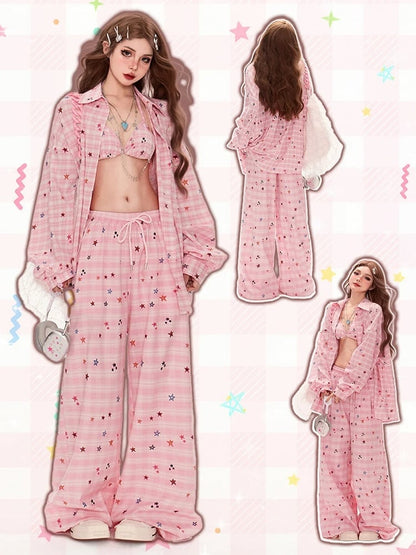 Vintage kariertes Hemd Muster rosa Stern