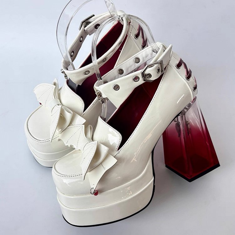 Gothic Bat White Lacing Heels Crisscross Decor Platform with - Back at Wings