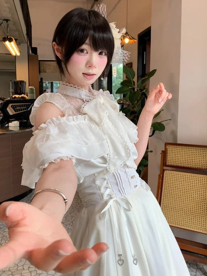 Landmine White Lace Trim High Waist Skirt - YoshiKi