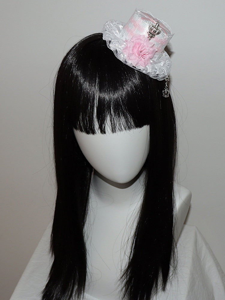 帽子のトリム、クラウンデザイン、レース、ブルー/ピンクの花柄、ミニ装飾