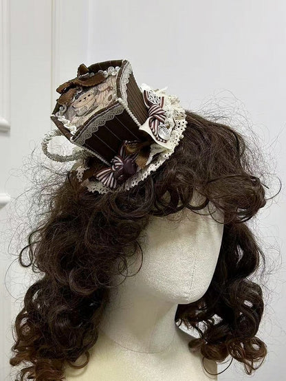 Teddy Print Teacup Mini Hat Brown