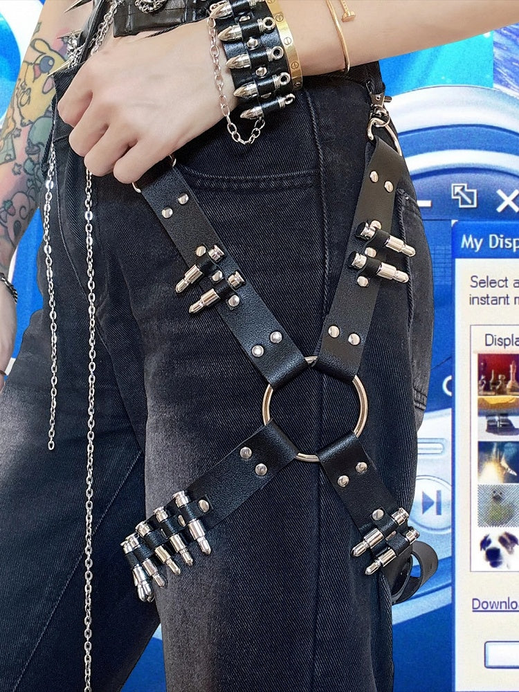 Black Details Rock Garter Studs PU Punk