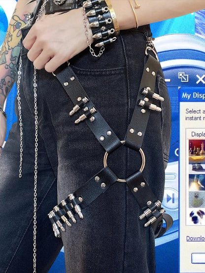 Black Details Rock Garter Studs PU Punk