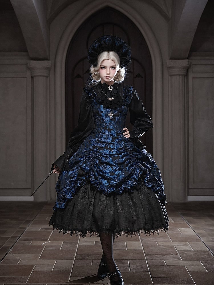 Dark Blue Ruffled JSK Gothic Lily - Miss Point