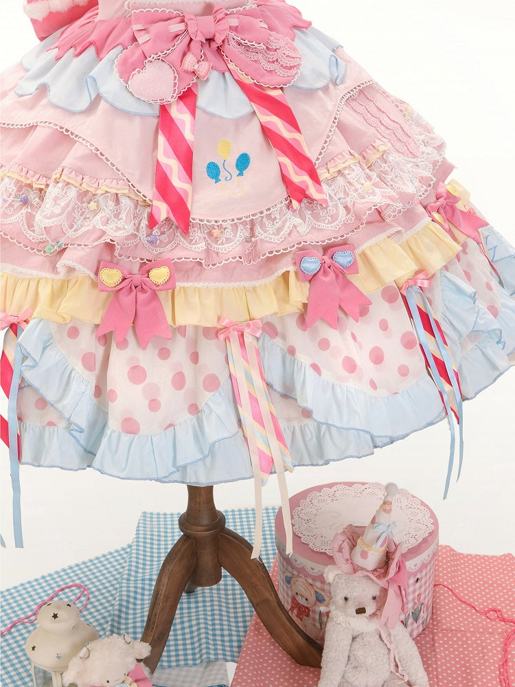 Pastel Sweet Lolita JSK Dress with Polka Dots and Scalloped Hem - Dollet