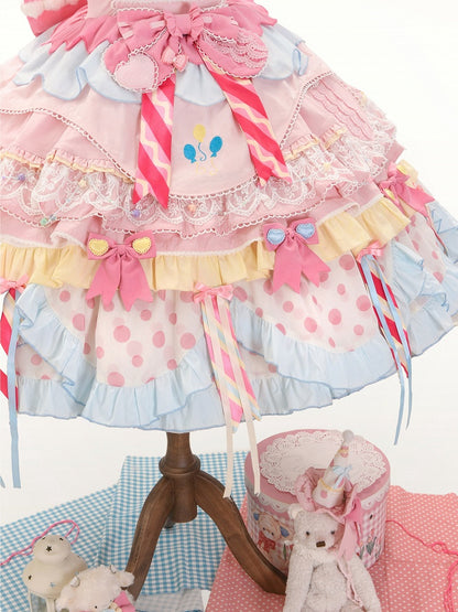 Pastel Sweet Lolita JSK Dress with Polka Dots and Scalloped Hem - Dollet