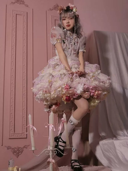 Petticoat Length - Floral 35cm/45cm Spring Harvest PinkWhite