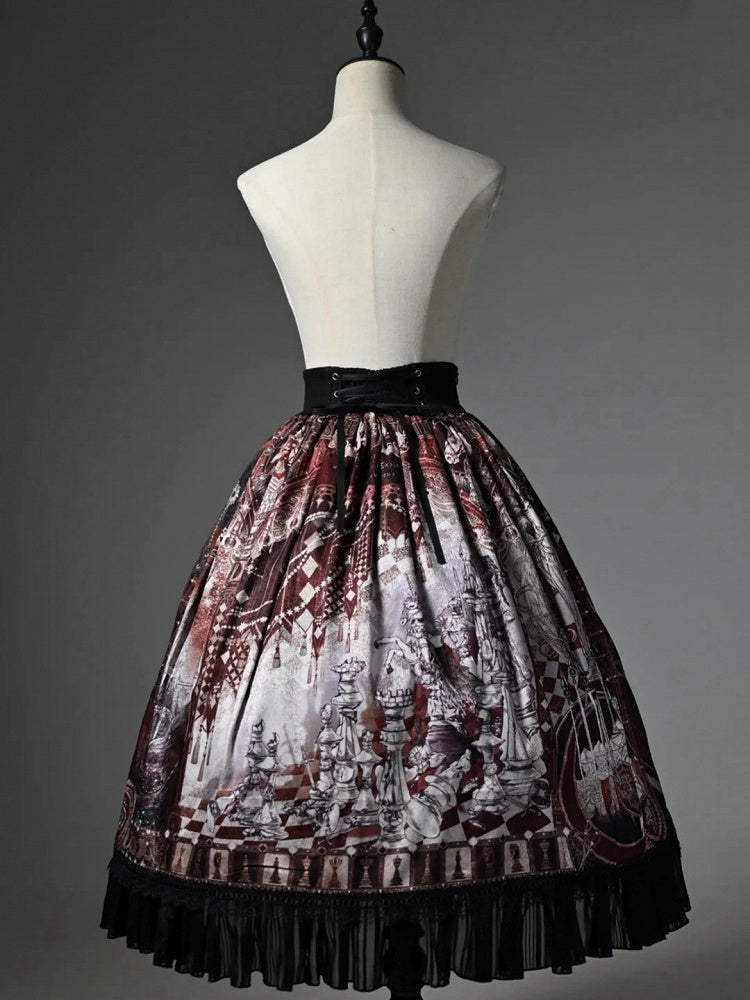 Taille Rot Korsett Schach Rock Gürtel Print Thema Lolita