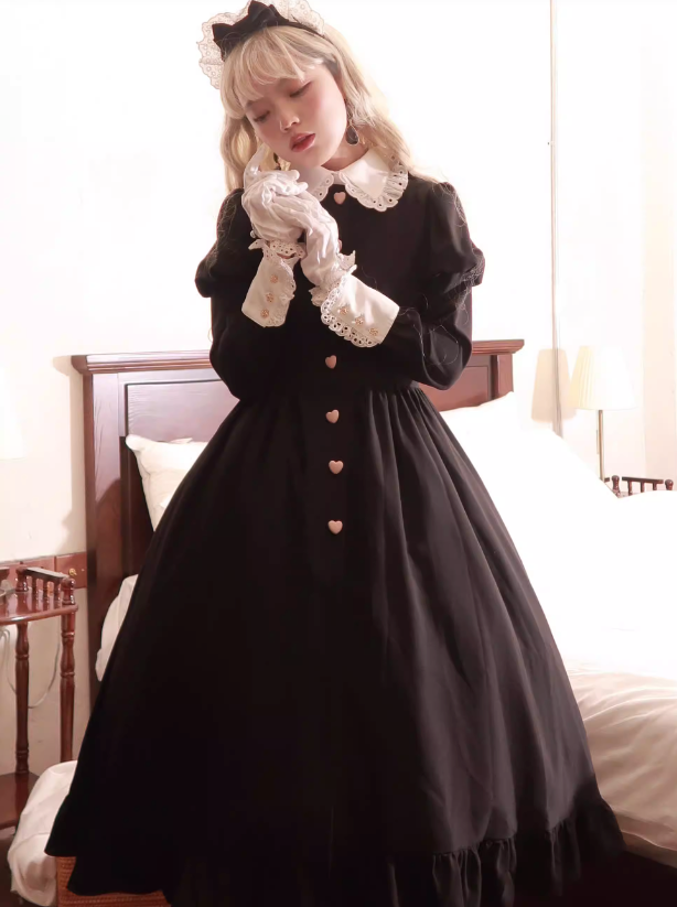 ロングボリューム予約メイドエプロンフリルワンピース