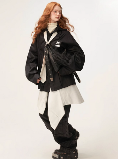 プリーツフードシャツ デコンストラクト ダーク