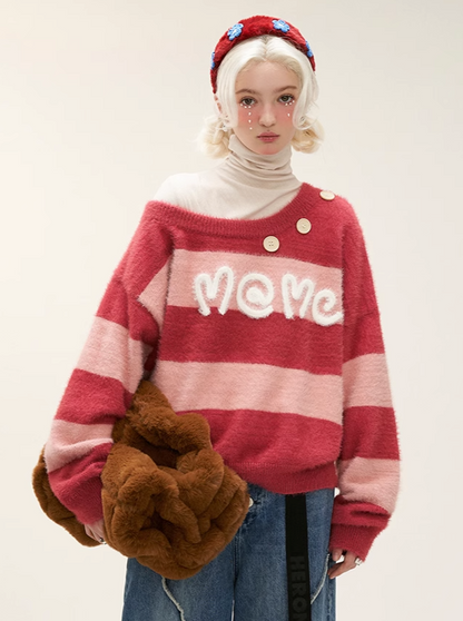 カジュアルワンショルダースイートニットボーダー