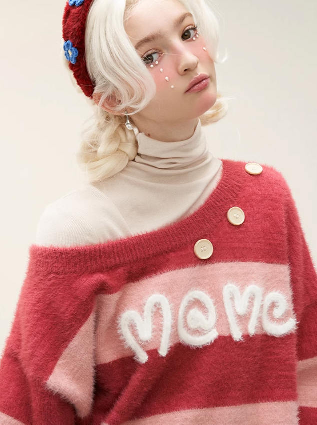 カジュアルワンショルダースイートニットボーダー