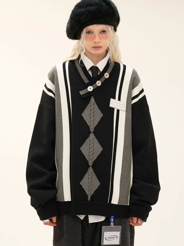 ストライプレターアートアーガイルセーター