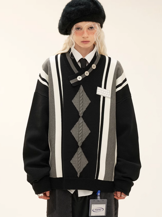 ストライプレターアートアーガイルセーター