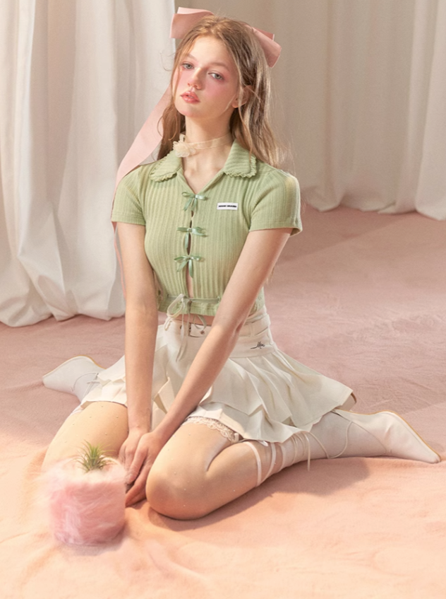 Hot Girl Satin Schleife Süßes Kurzes Top