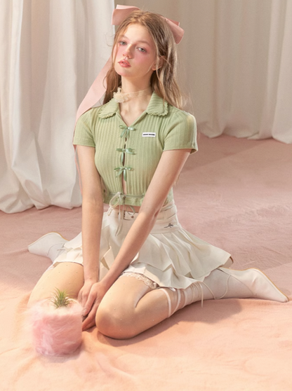 Hot Girl Satin Schleife Süßes Kurzes Top