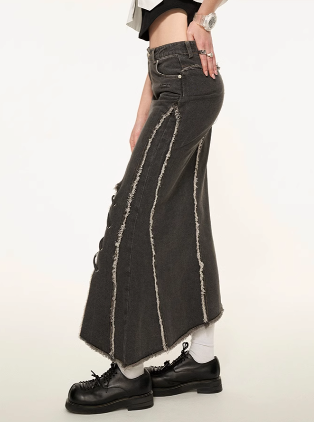 Schlitz Asymmetrischer Damaged Rock Denim Retro