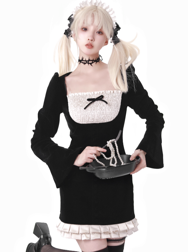 Hip Dress Klassische quadratische Samtschürze für Dienstmädchen