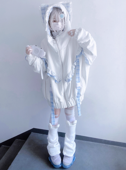 Subculture – Kapuzenpullover mit Katzen-Print und Kapuze über den Ohren