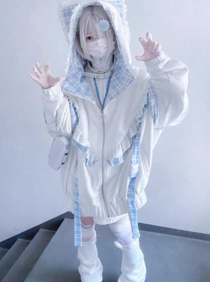 Subculture – Kapuzenpullover mit Katzen-Print und Kapuze über den Ohren