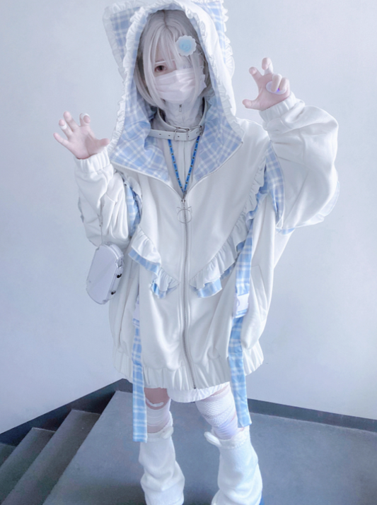 Subculture – Kapuzenpullover mit Katzen-Print und Kapuze über den Ohren