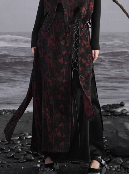 パッチワークダークスカートレトロニット