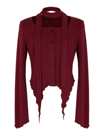 Scarf Flared Retro Sleeve + Red Asymmetrical Top