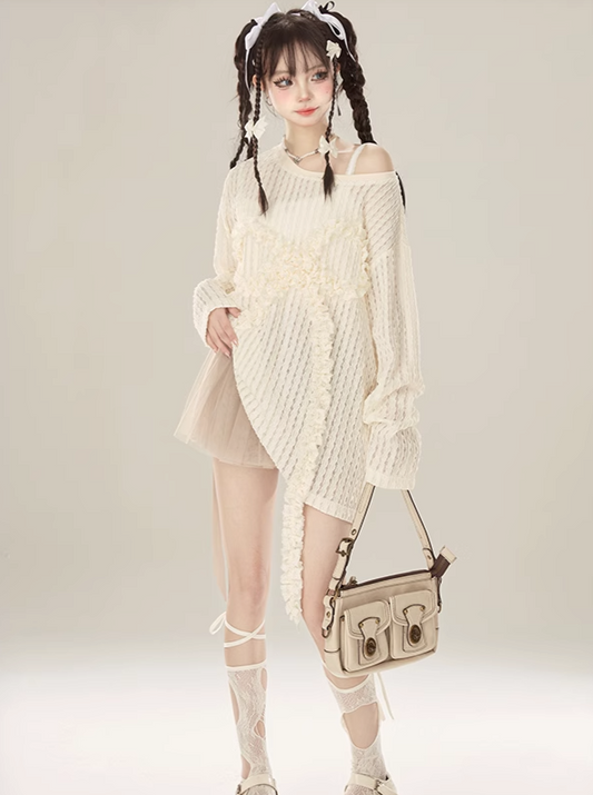 Knit Bow Big Ruffle Design Loose