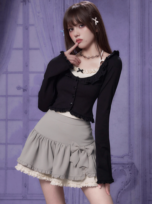 ホルターネックカーディガン フェイクフリル 2枚セット