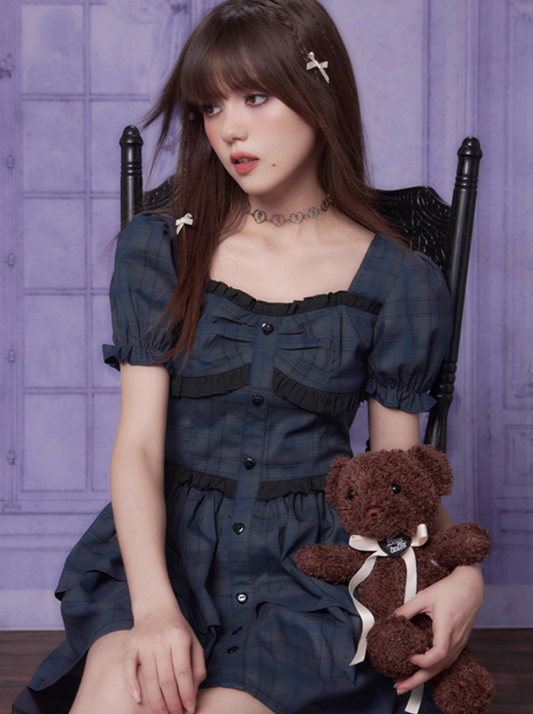 Ärmelkleid Shorts Check Puff