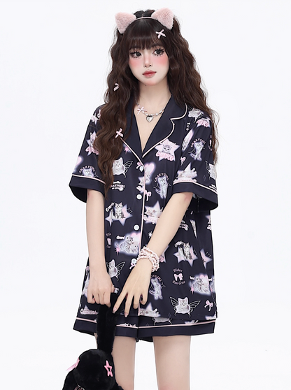 Half Top Design Room + Pants Summer Cat Cat Wear