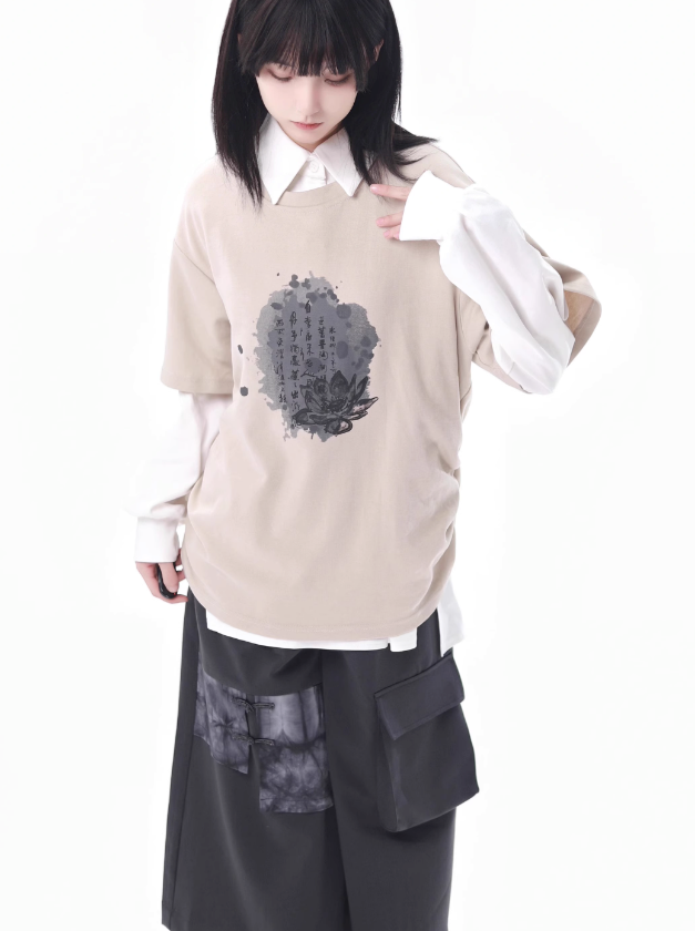 Schnürung + Ärmel + Top Rock Hose Beige Unregelmäßig Weit