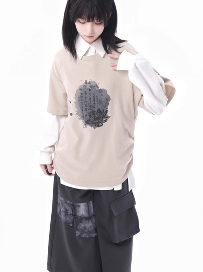 Schnürung + Ärmel + Top Rock Hose Beige Unregelmäßig Weit