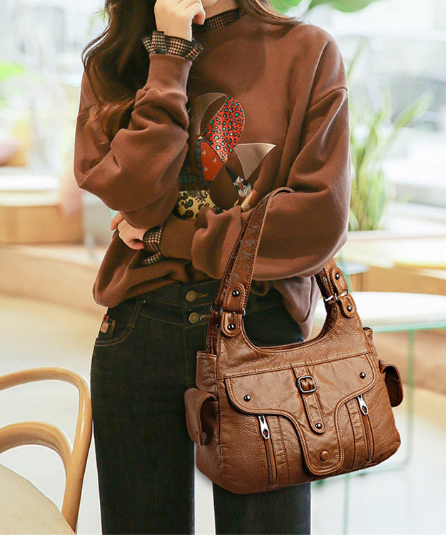 Schultertasche aus Leder mit Kapazität, neu, schwarz, groß, Kalbsleder, 2025