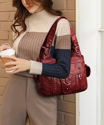 Schultertasche aus Leder mit Kapazität, neu, schwarz, groß, Kalbsleder, 2025