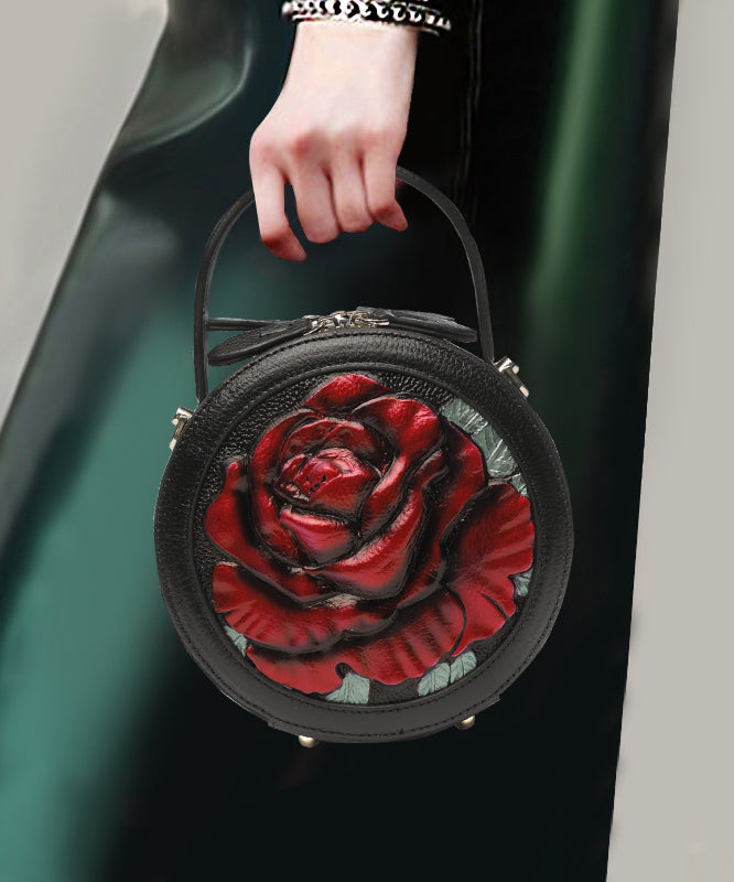 Lila geprägte ethnische Tasche im neuen Stil mit Pfingstrosen, rund 2025