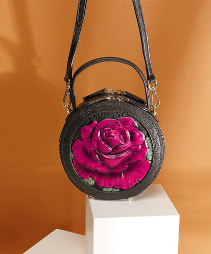 紫のエンボス加工を施した新しいスタイルの牡丹柄エスニックバッグ（ラウンド型）2025