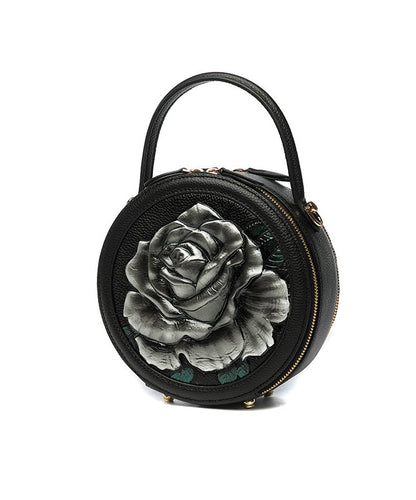 紫のエンボス加工を施した新しいスタイルの牡丹柄エスニックバッグ（ラウンド型）2025