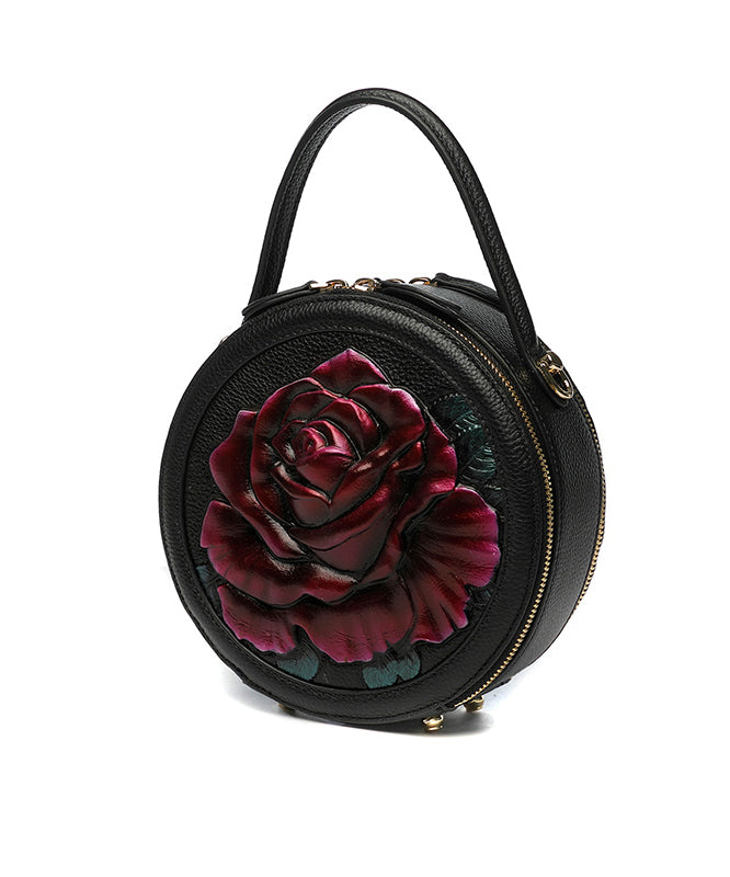 紫のエンボス加工を施した新しいスタイルの牡丹柄エスニックバッグ（ラウンド型）2025