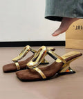 Neu Slide Heel Wedge Gold 2025 Französisch Sandalen Stil