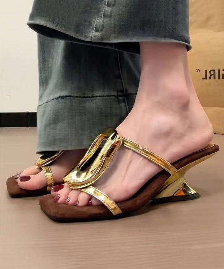 Neu Slide Heel Wedge Gold 2025 Französisch Sandalen Stil