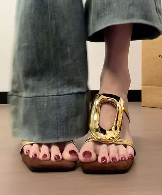 Neu Slide Heel Wedge Gold 2025 Französisch Sandalen Stil