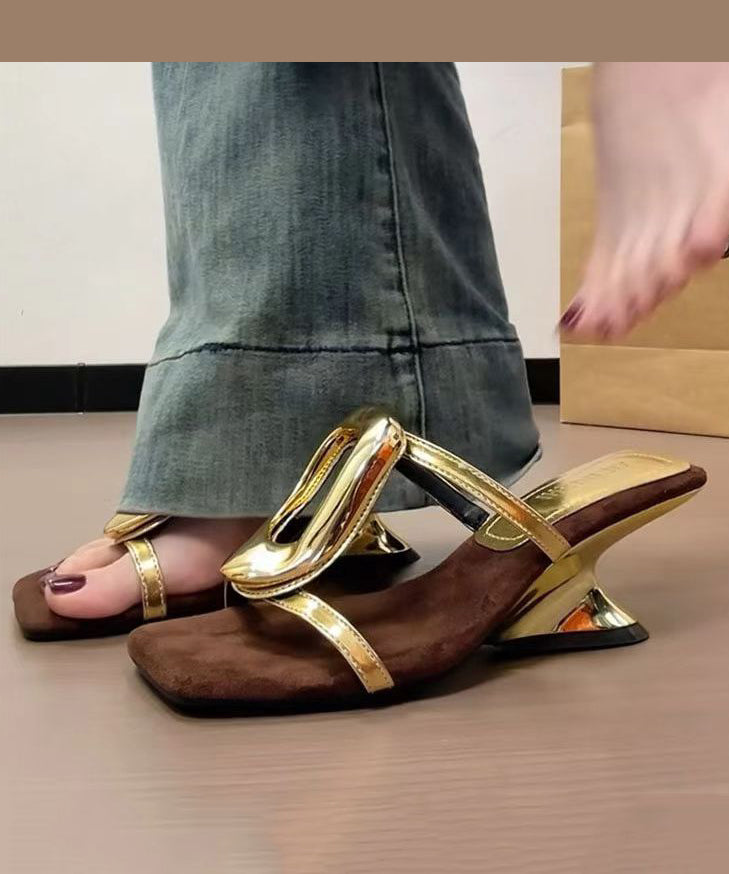 Neu Slide Heel Wedge Gold 2025 Französisch Sandalen Stil